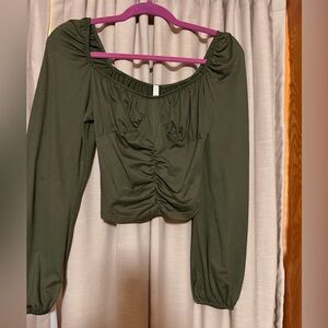 SHEIN Olive Green Ruched Blouse